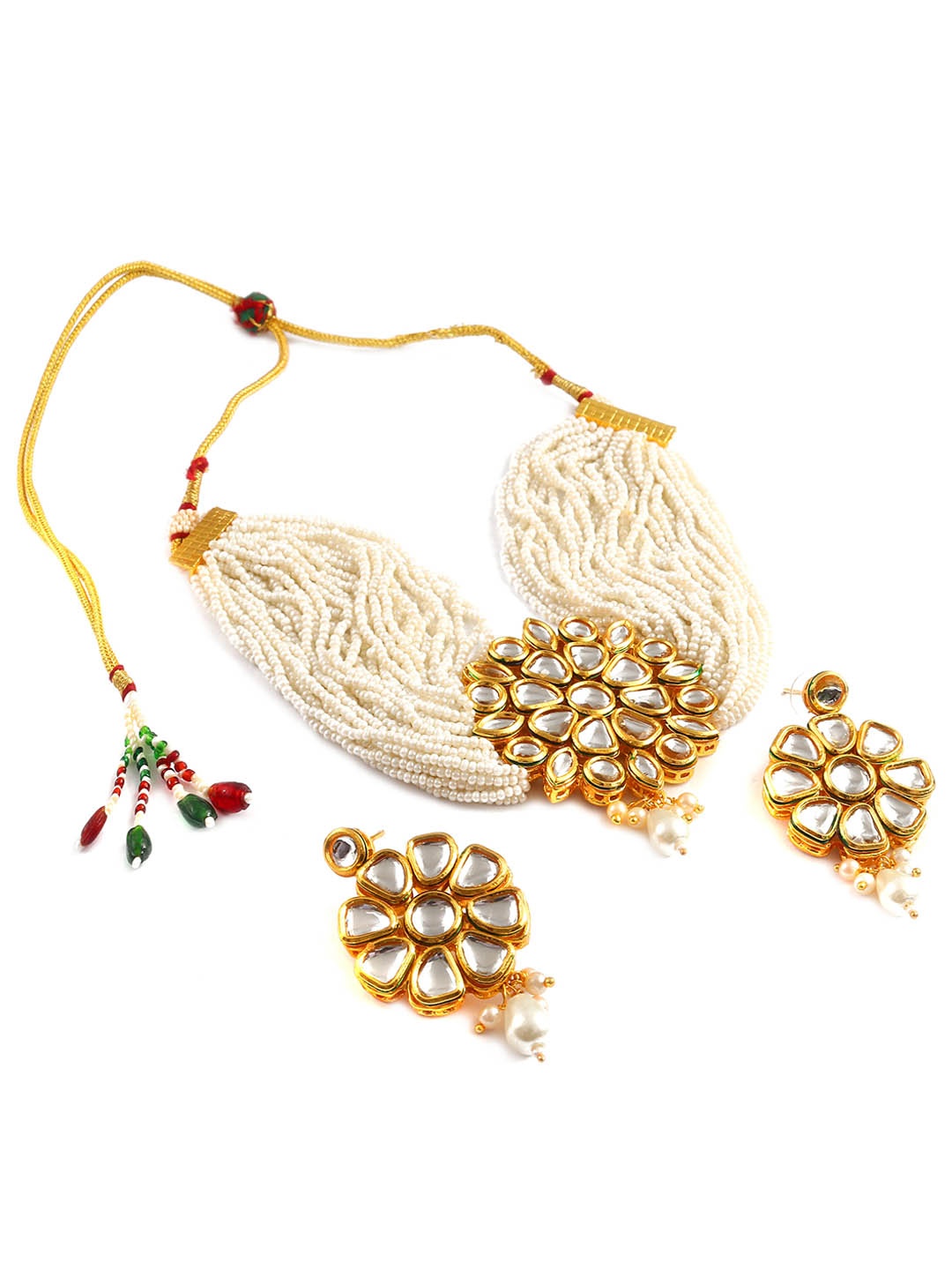 

Jewar Mandi Gold-Plated Kundan Studded & Beaded Jewellery Set