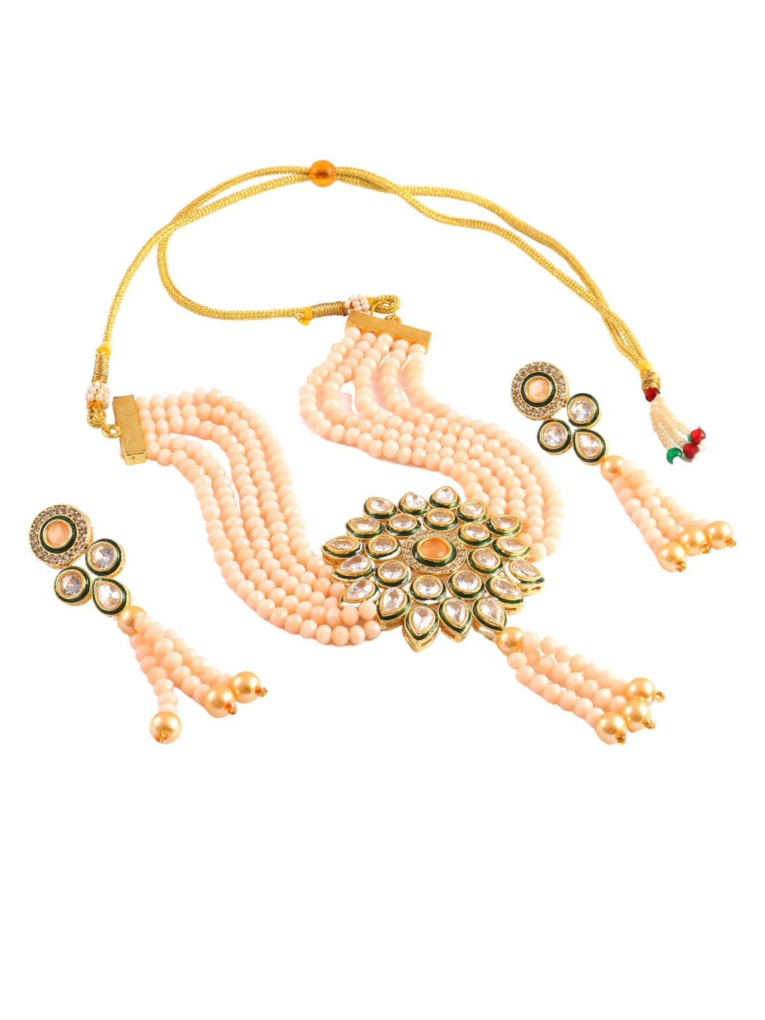 

Jewar Mandi Gold-Plated Kundan Studded & Beaded Jewellery Set