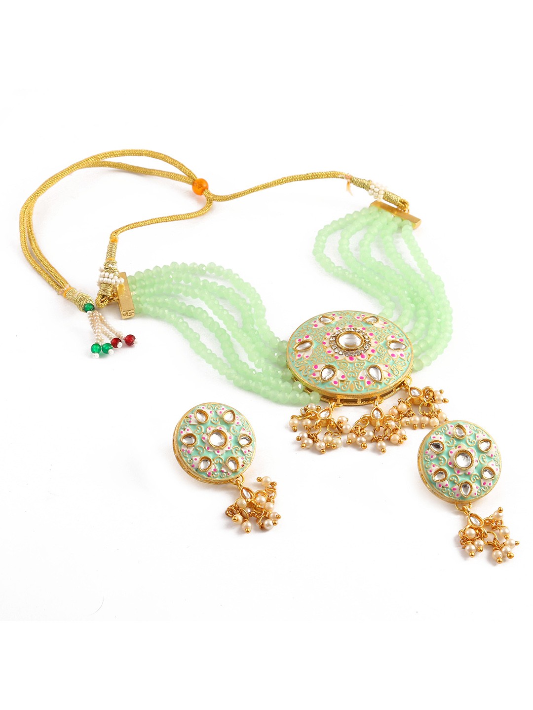 

Jewar Mandi Gold-Plated Kundan Studded & Beaded Jewellery Set