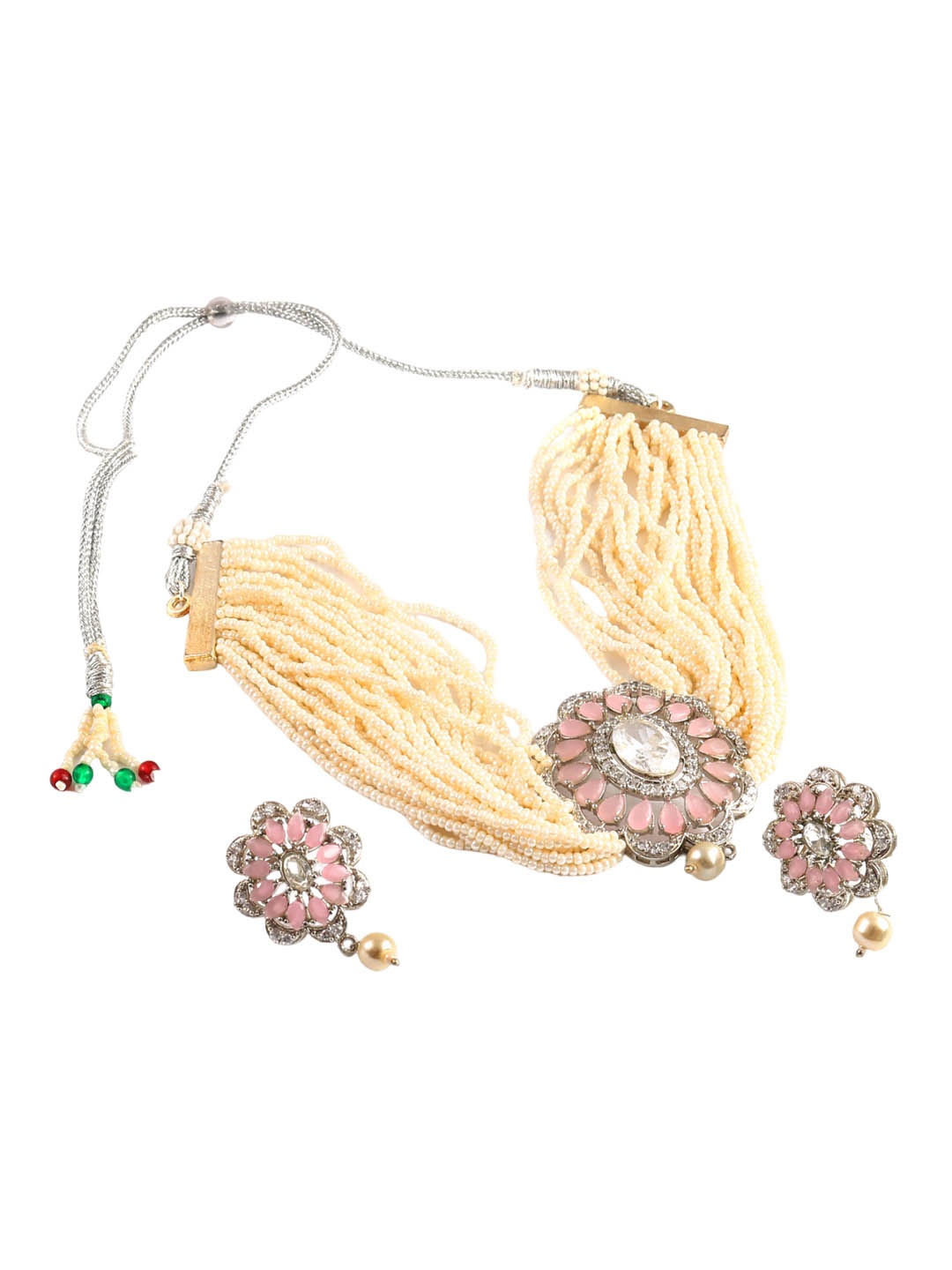 

Jewar Mandi Silver-Plated Kundan Studded & Beaded Jewellery Set