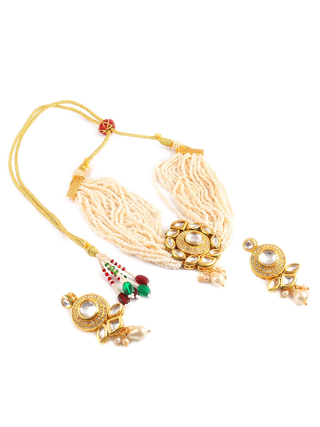 

Jewar Mandi Gold-Plated Kundan Studded & Beaded Jewellery Set