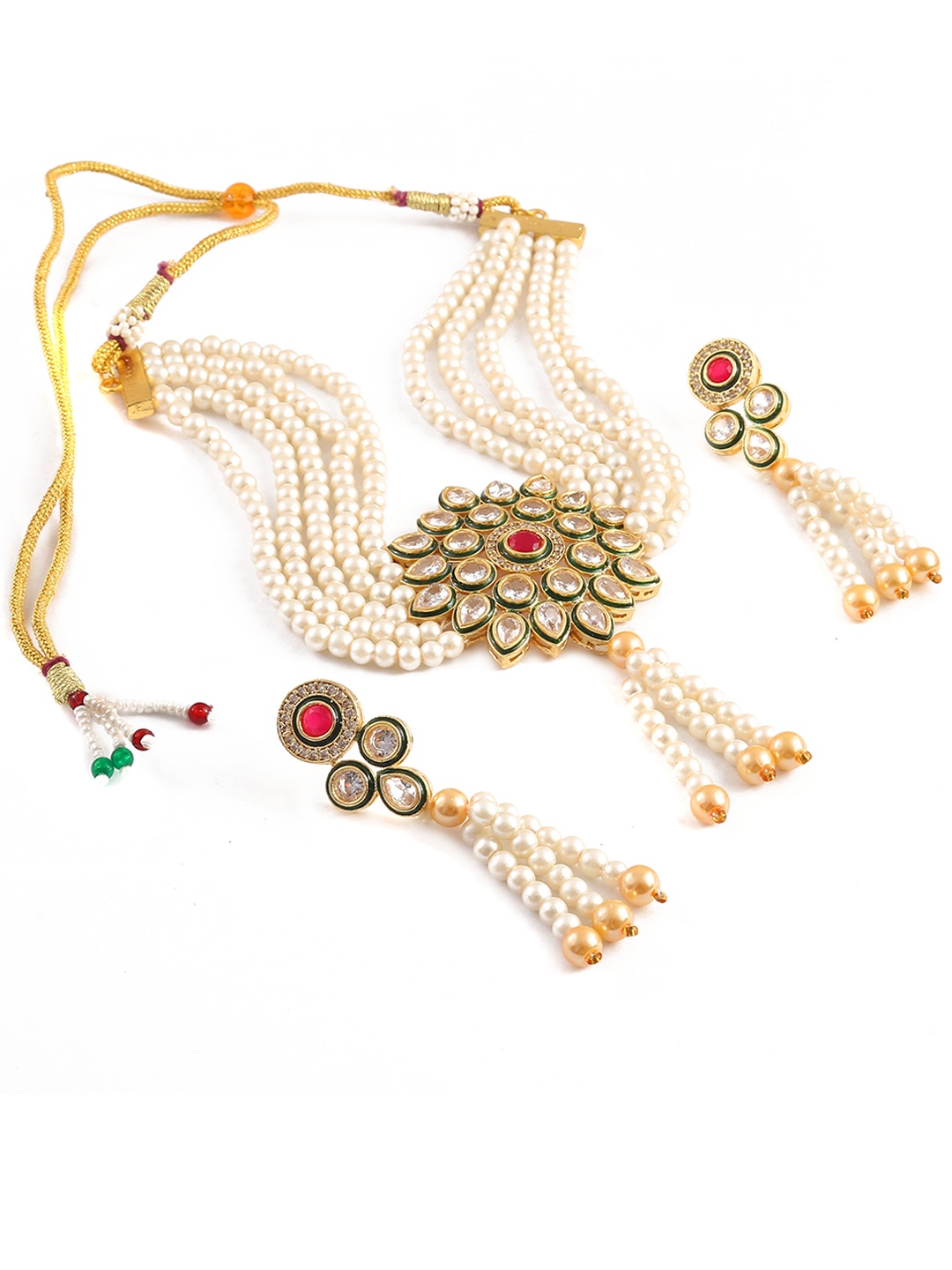 

Jewar Mandi Gold-Plated Kundan Studded & Beaded Jewellery Set
