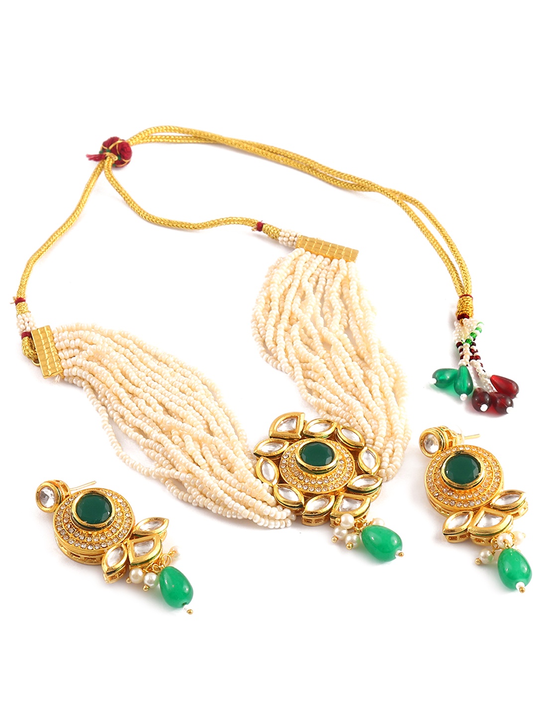 

Jewar Mandi Gold-Plated Kundan Studded & Beaded Jewellery Set