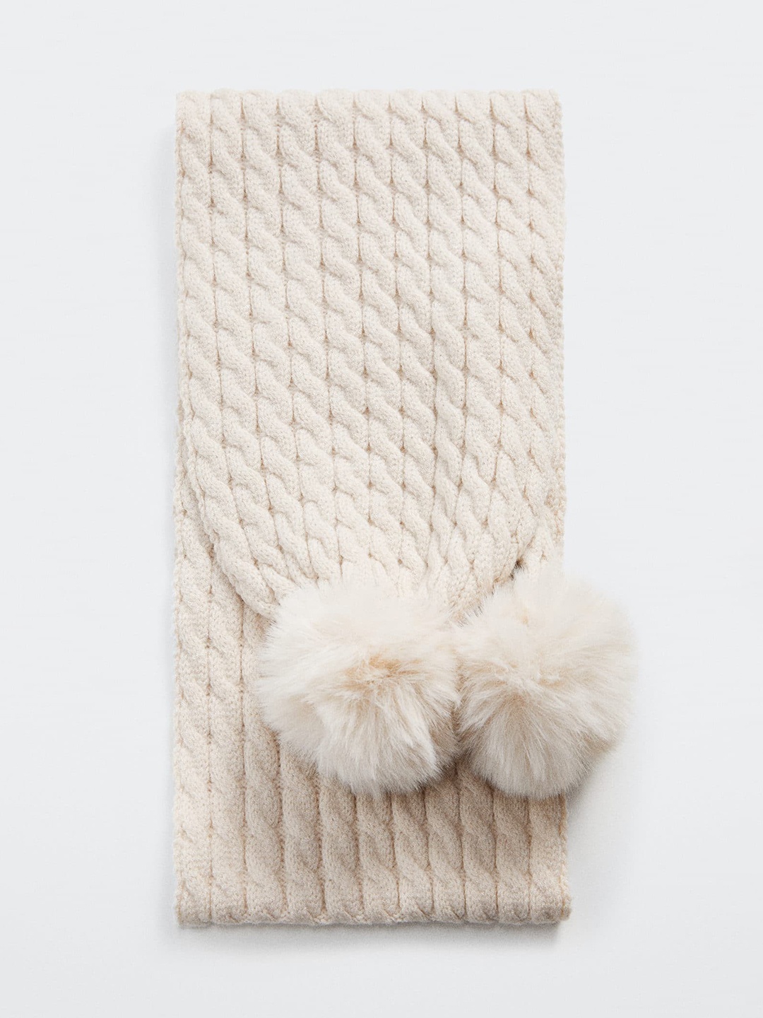 

Mango Kids Girls Knitted Pom-Pom Detail Muffler, Off white