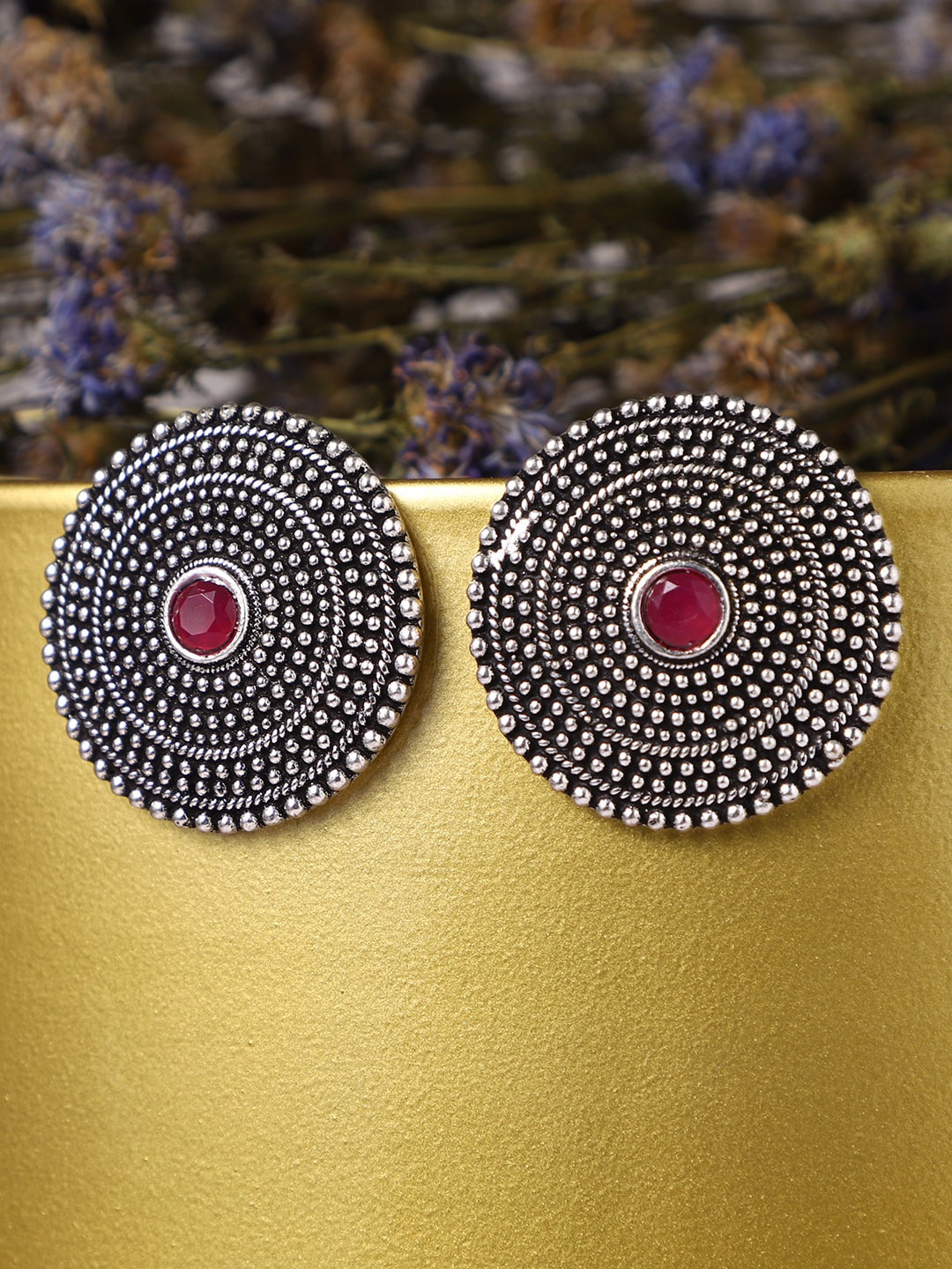 

VENI Women Silver-Plated Oxidised Contemporary Studs Earrings