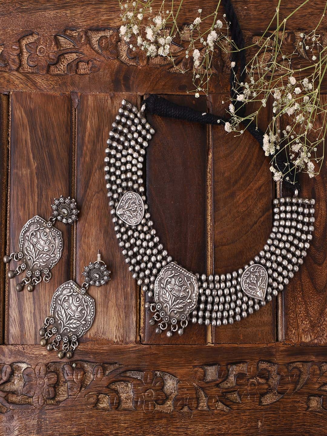 

VENI Oxidised Silver-Plated Beaded Jewellery Set