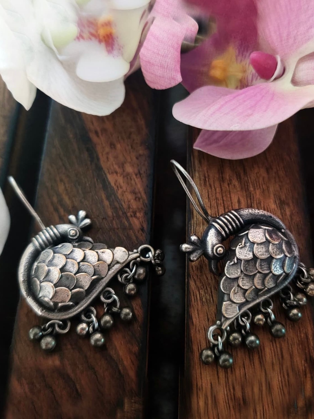 

VENI Peacock Shaped Drop Earrings, Silver