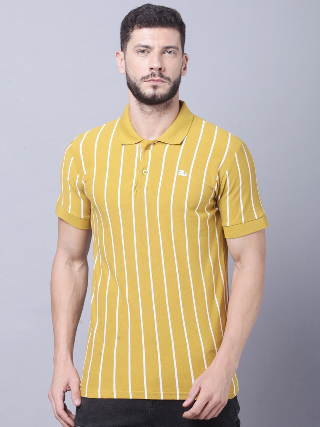 

THE EG STORE Men Striped Slim Fit T-shirt, Mustard