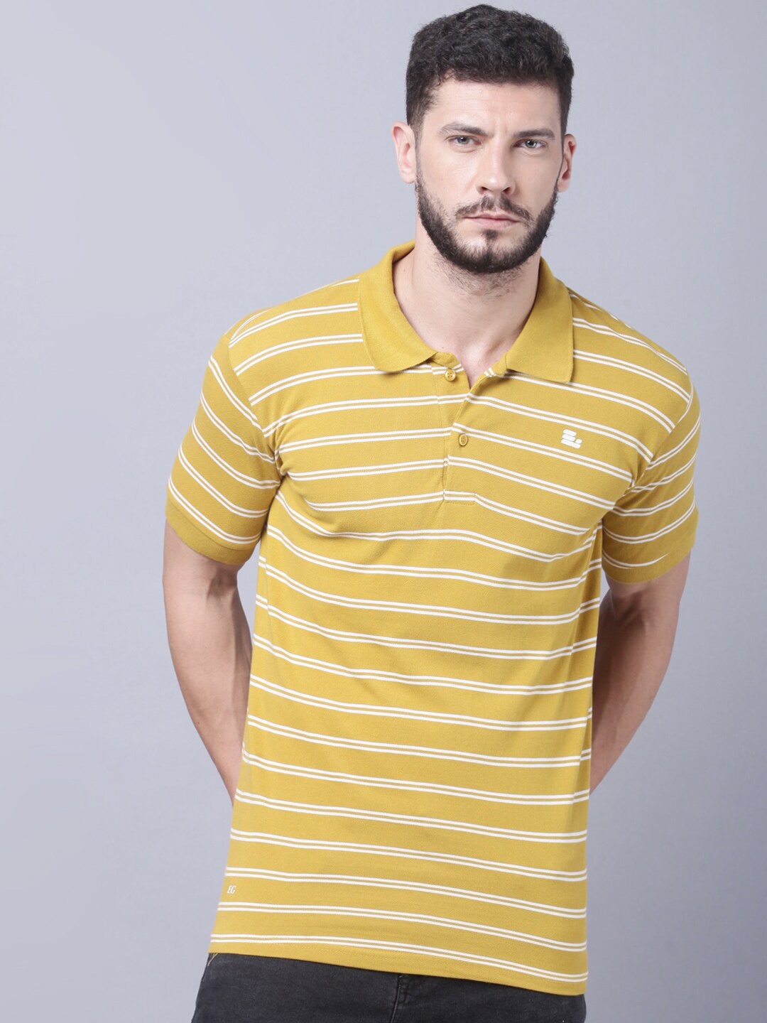 

THE EG STORE Men Striped Polo Collar Slim Fit Cotton T-shirt, Yellow