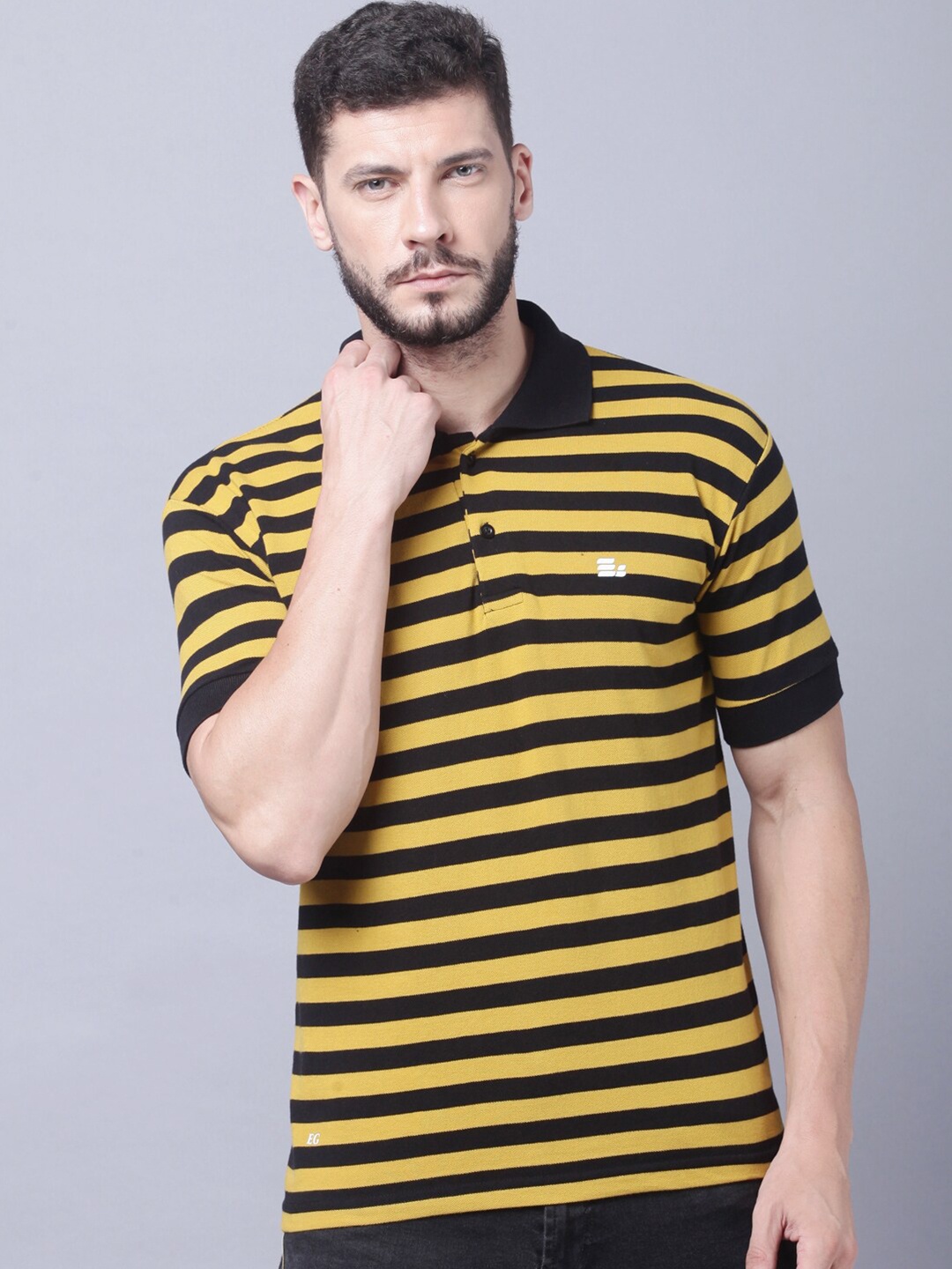 

THE EG STORE Men Striped Polo Collar Slim Fit Cotton T-shirt, Yellow