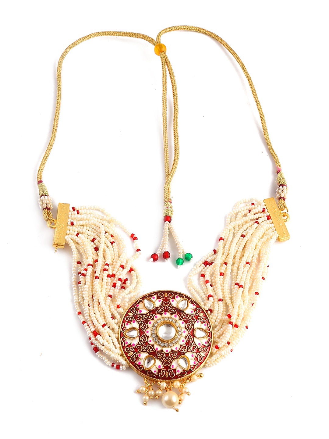 

Jewar Mandi Gold-Plated Kundan Studded & Pearl Beaded Jewellery Set