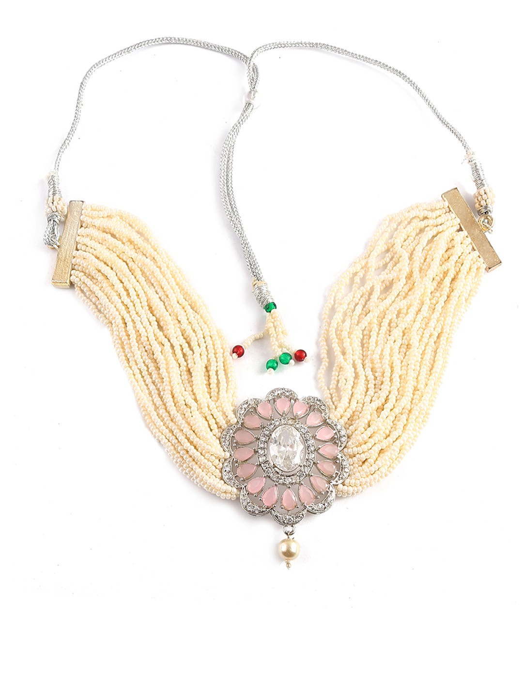 

Jewar Mandi Silver-Plated Kundan Studded & Beaded Jewellery Set