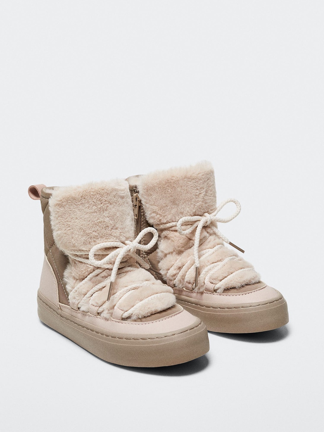 

Mango Kids Girls Colourblocked Faux Fur Detail Mid-Top Regular Boots, Peach