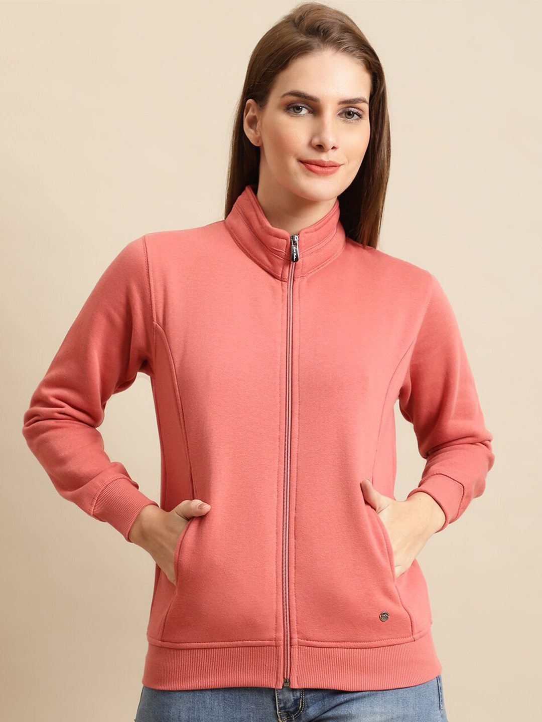 

ANTI CULTURE Women Solid Fleece Long Sleeves Sweatshirt, Peach