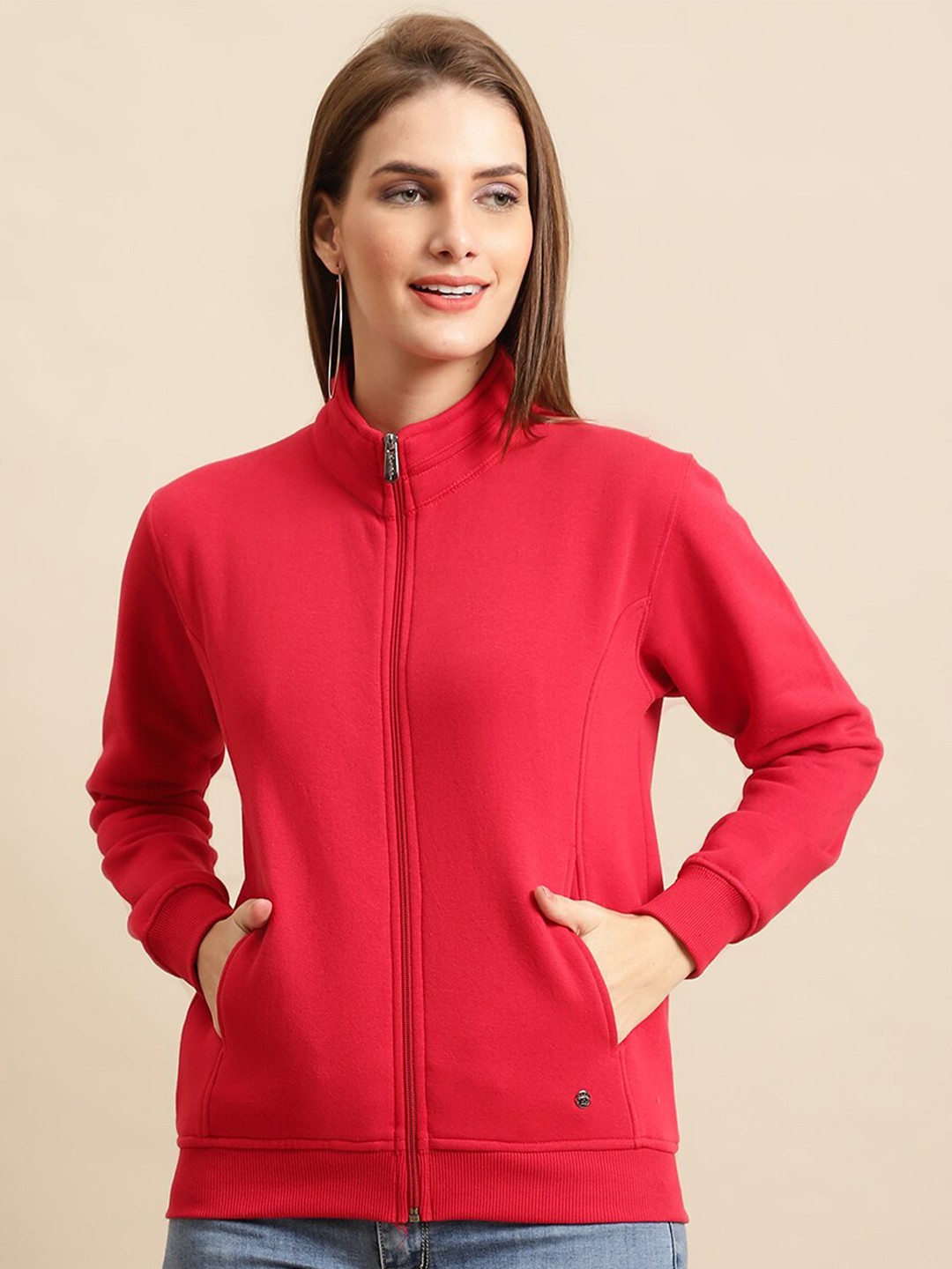 

ANTI CULTURE Women Solid Long Sleeves Fleece Sweatshirt, Red