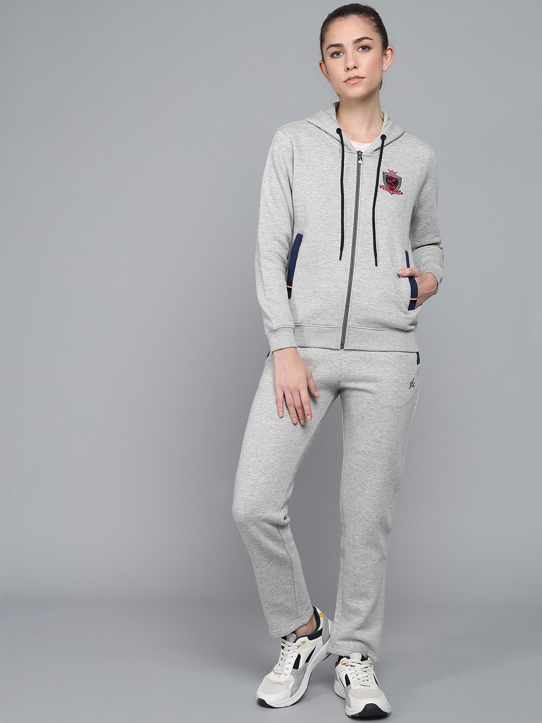 

ANTI CULTURE Women Self Design Hooded Tracksuits, Grey