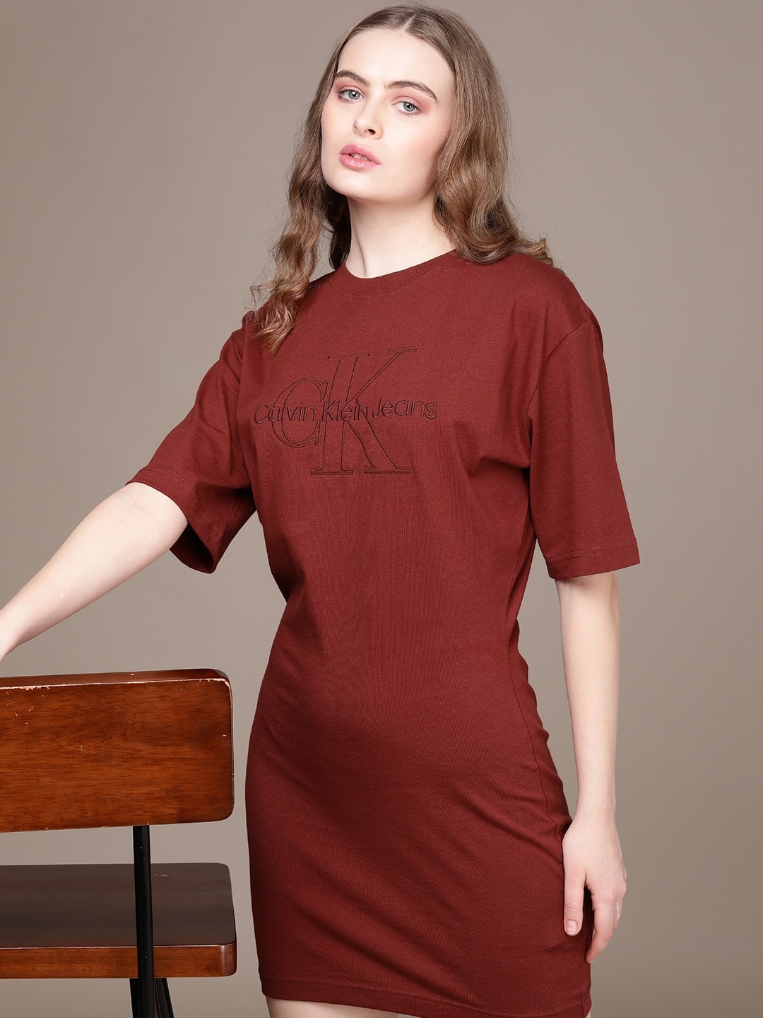 

Calvin Klein Jeans Pure Cotton Mini T-shirt Dress, Maroon