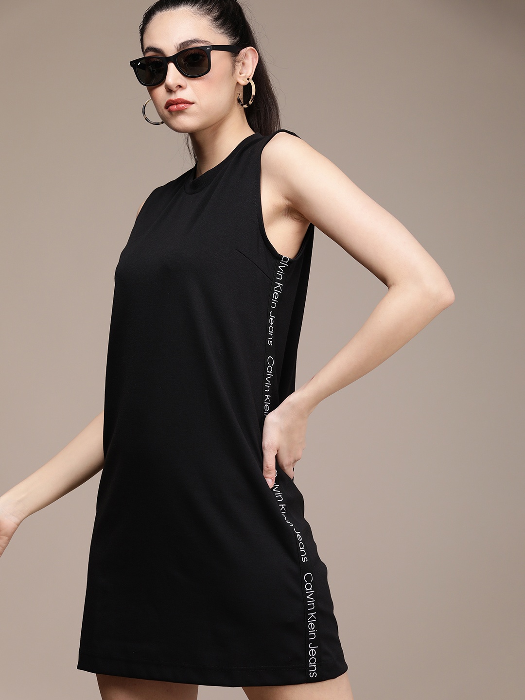 

Calvin Klein Jeans Logo Tape Loose T-shirt Dress, Black