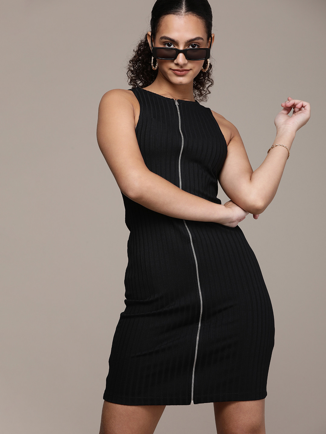 

Calvin Klein Jeans Self Stripped Ribbed Bodycon Dress, Black