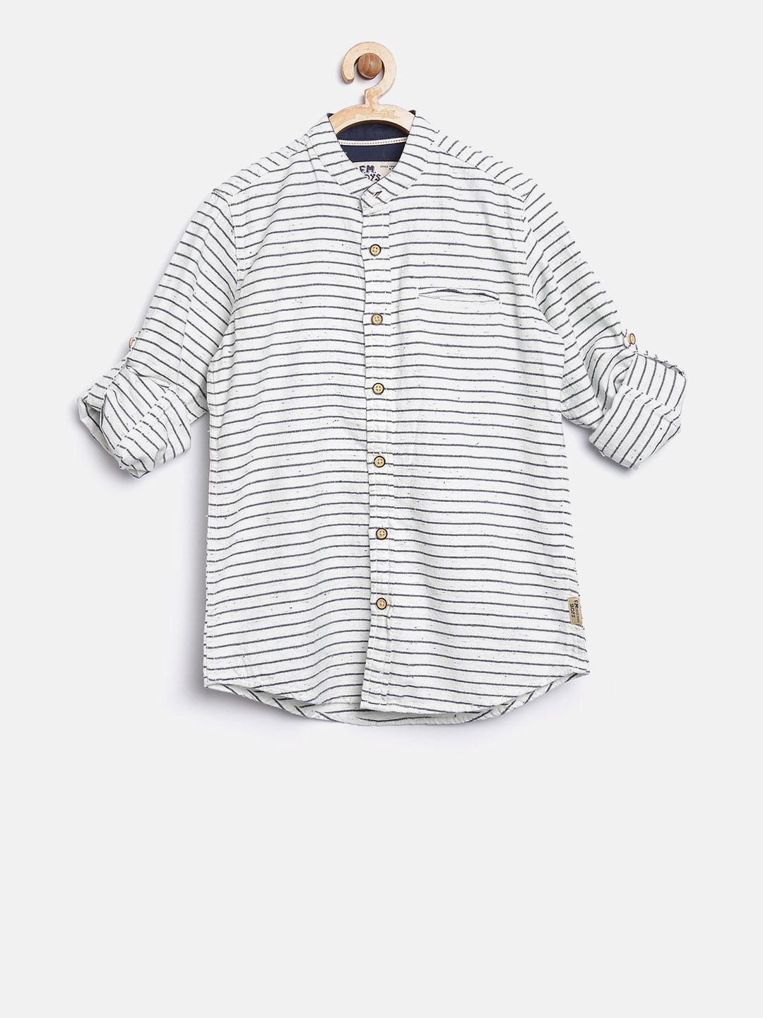 

Flying Machine Boys White & Navy Blue Striped Casual Shirt