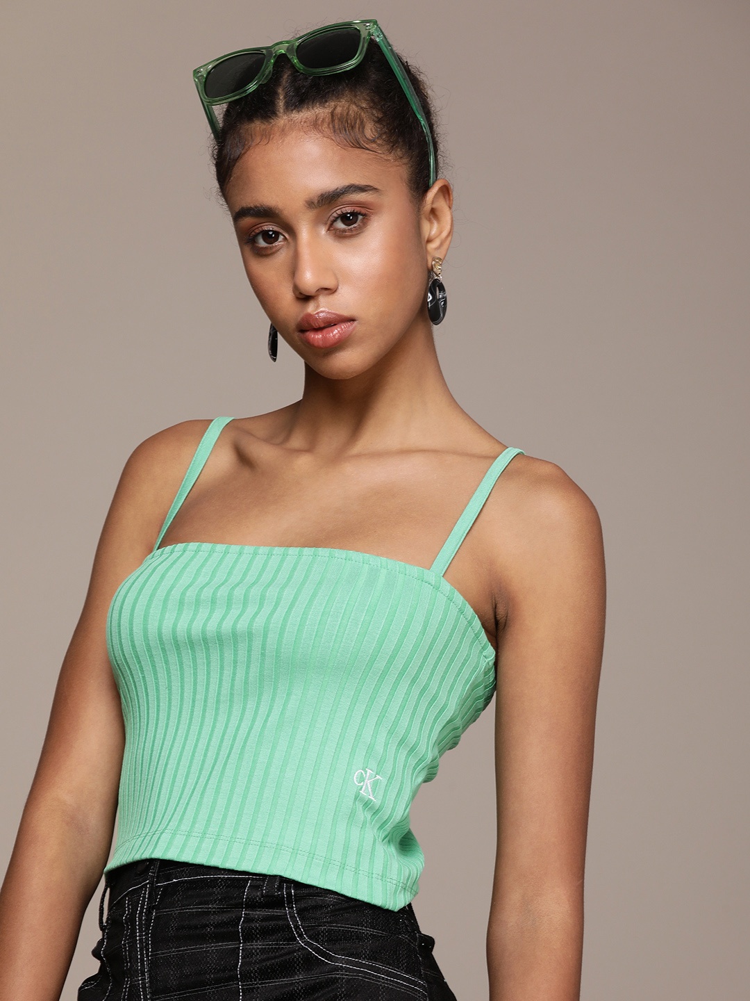 

Calvin Klein Jeans Striped Crop Top, Green