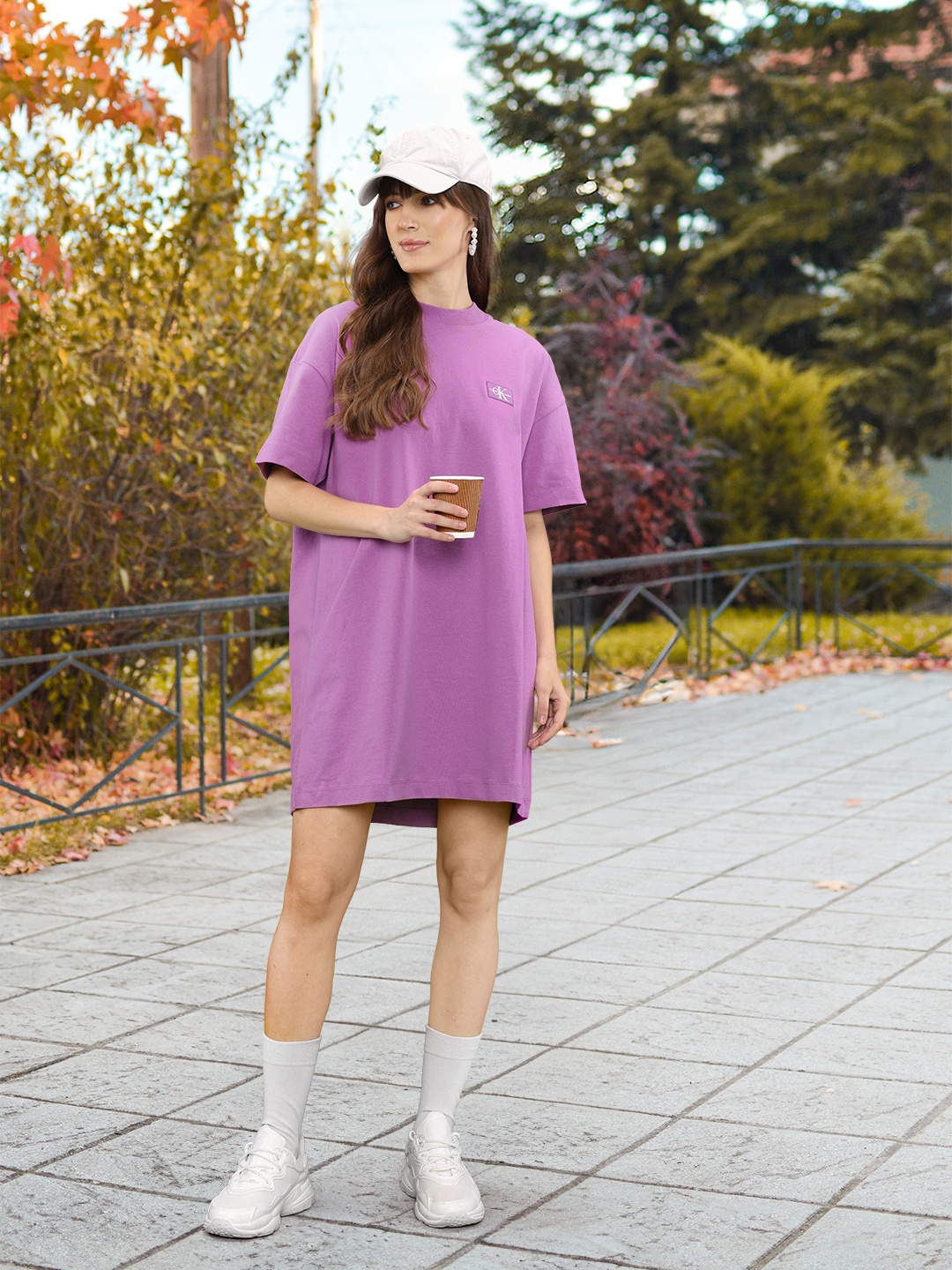 

Calvin Klein Jeans Pure Cotton Round Neck T-shirt Dress, Purple