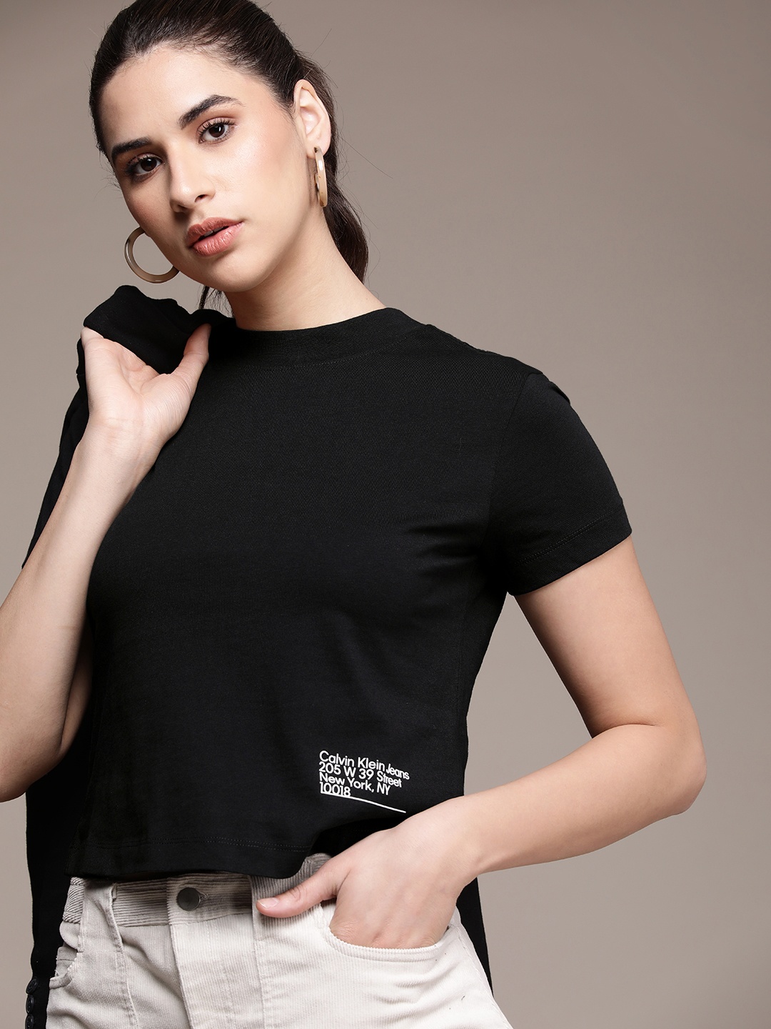 

Calvin Klein Jeans Women Typography Printed T-shirt, Black