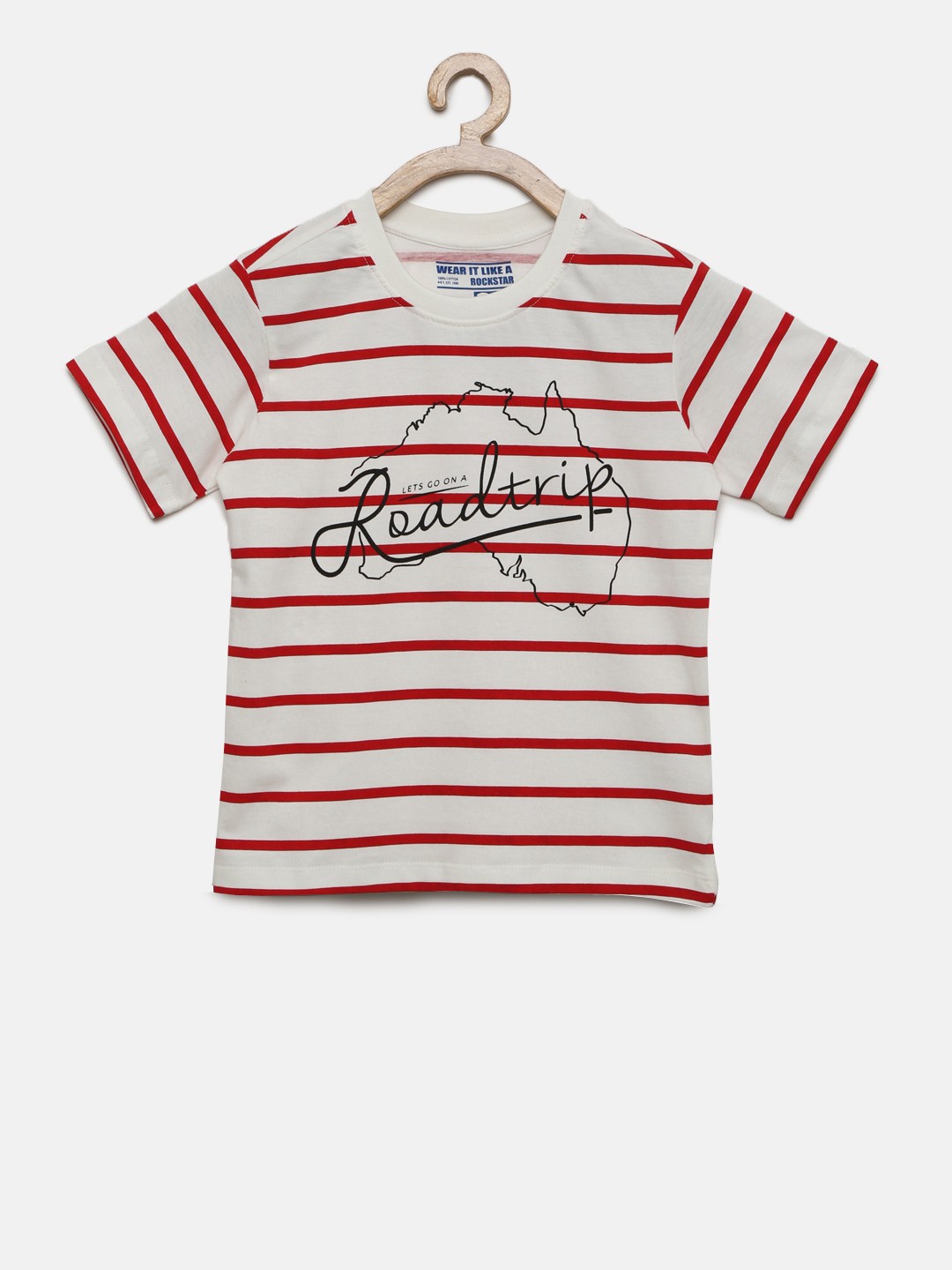 

Flying Machine Boys White Striped Round Neck T-shirt