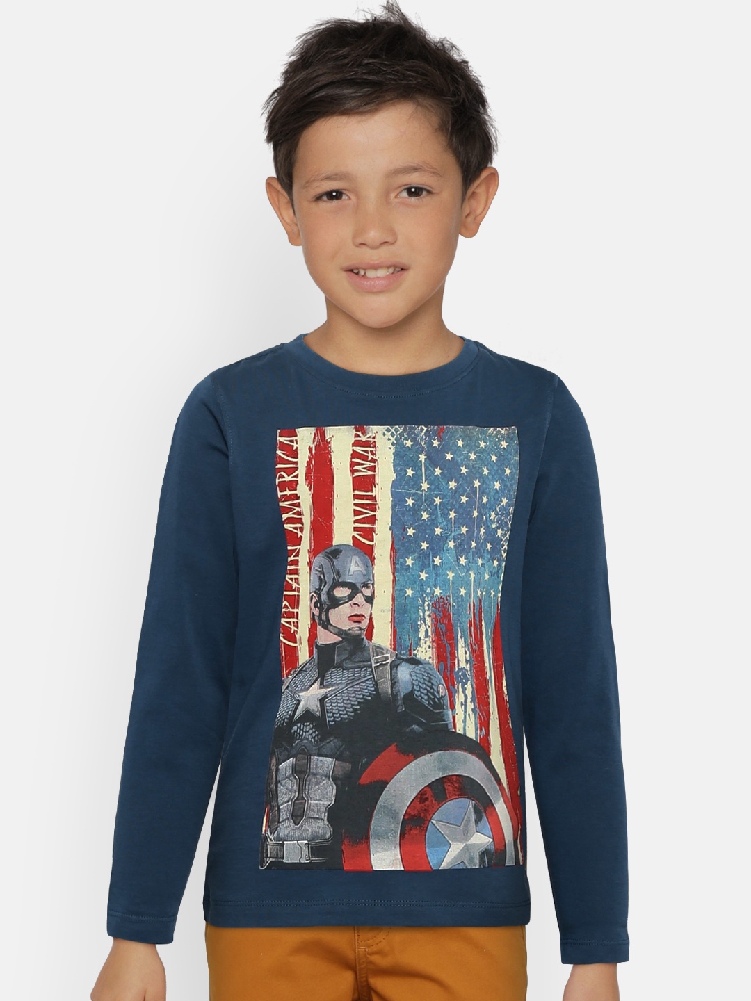 

Flying Machine Boys Navy Blue Printed Round Neck T-shirt