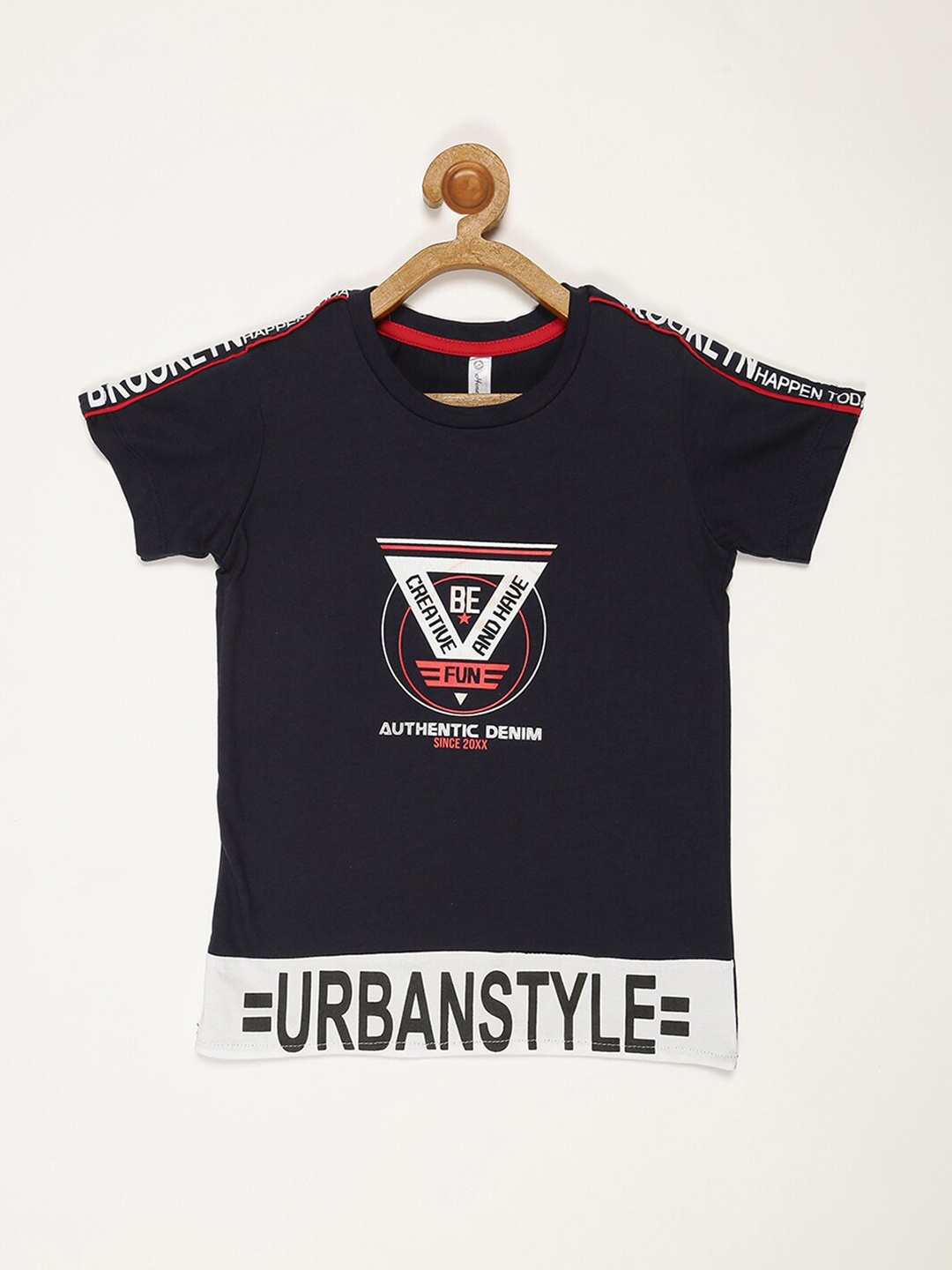 

V2 Value & Variety Boys Typography Printed Cotton T-shirt, Navy blue