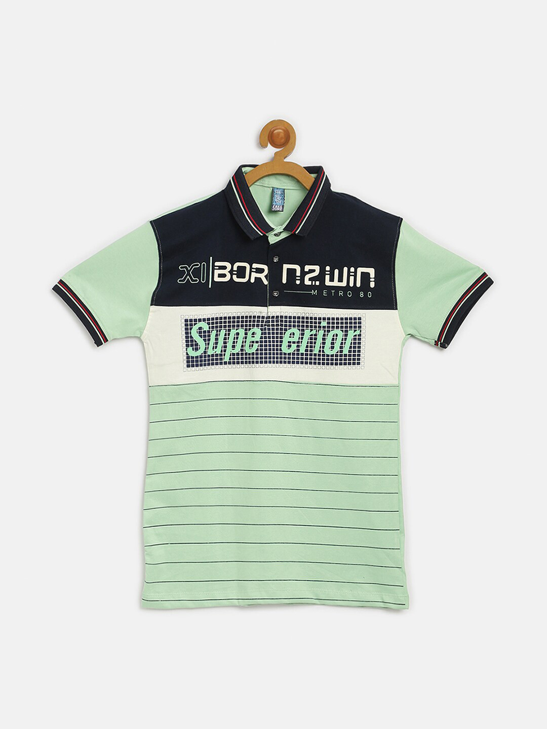 

V2 Value & Variety Boys Typography Printed Polo Collar Cotton T-shirt, Sea green