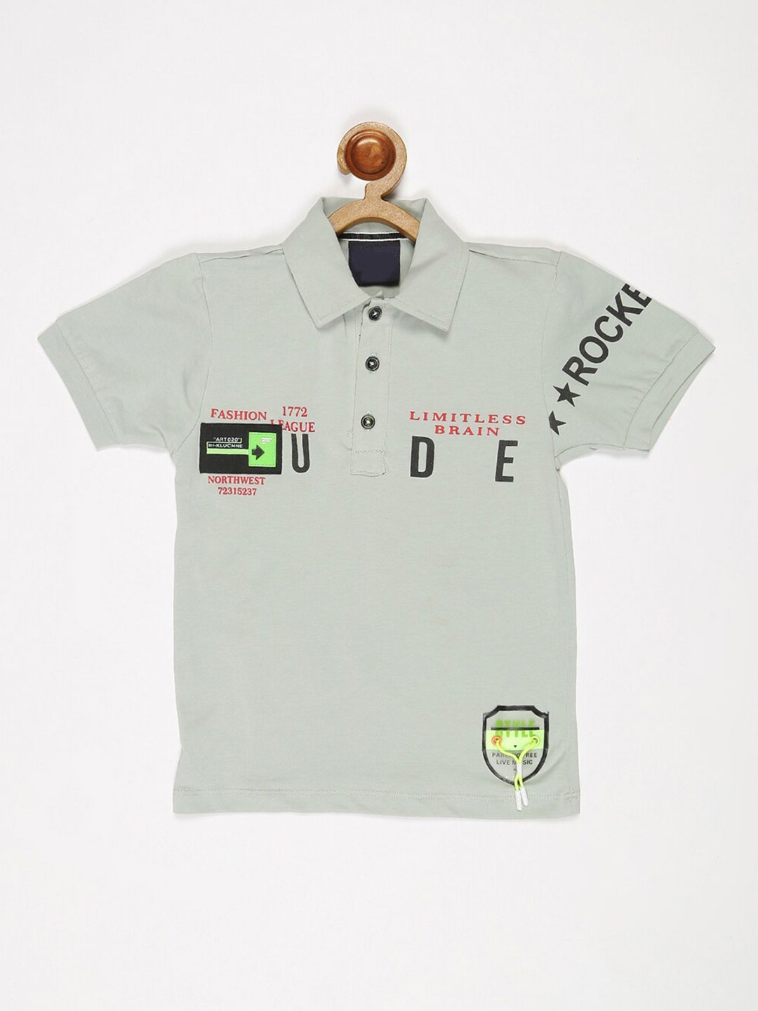 

V2 Value & Variety Boys Typography Printed Polo Collar Cotton T-shirt, Green