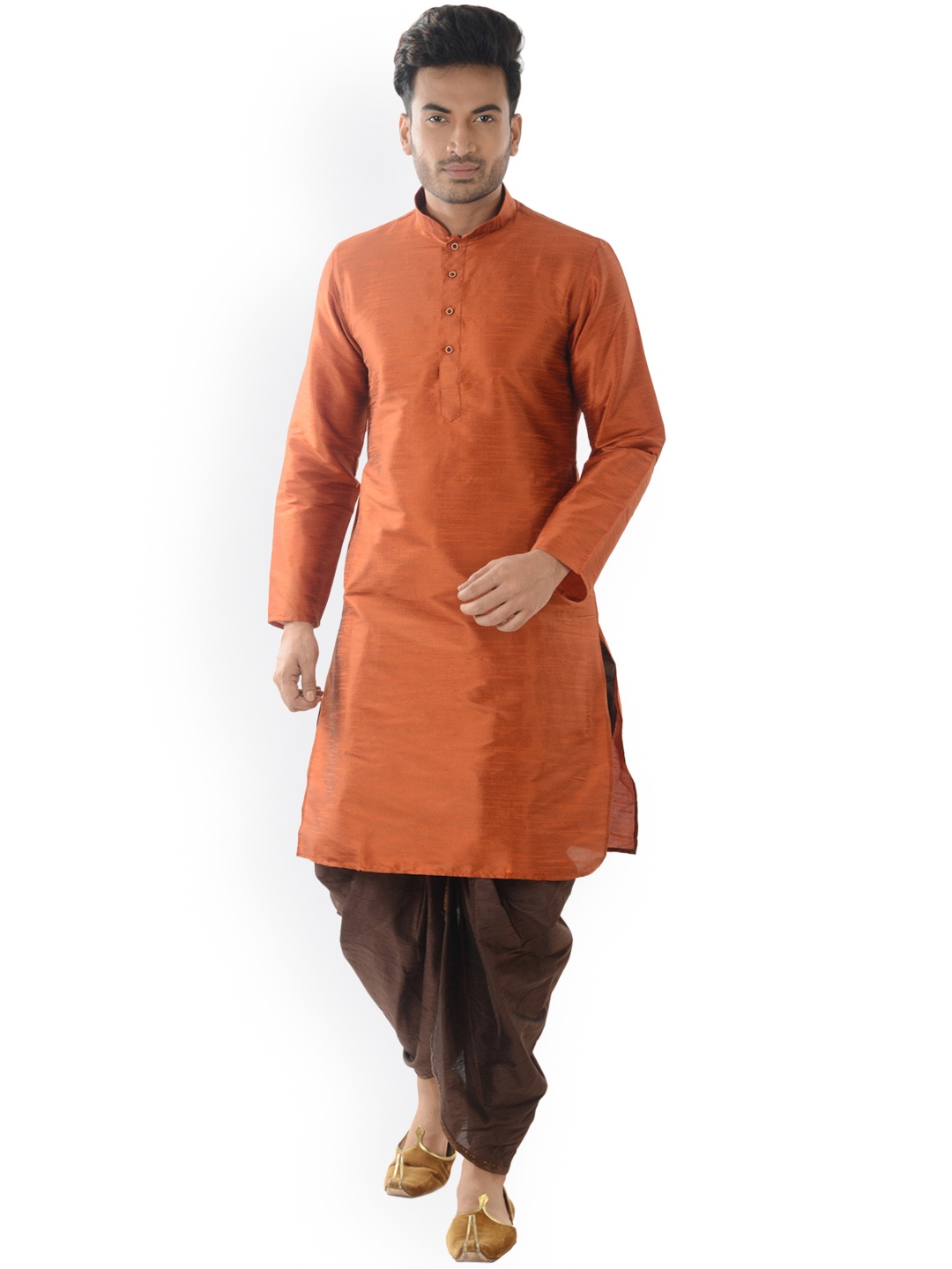 

DEYANN Men Orange & Brown Solid Kurta with Dhoti Pants