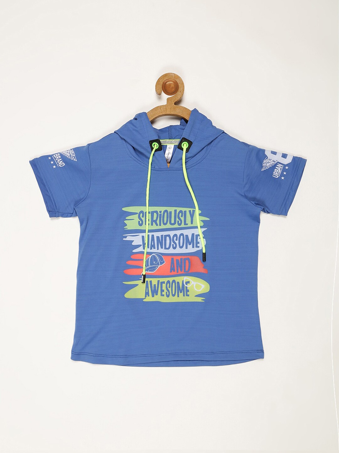 

V2 Value & Variety Boys Typography Printed Hooded Cotton T-shirt, Blue