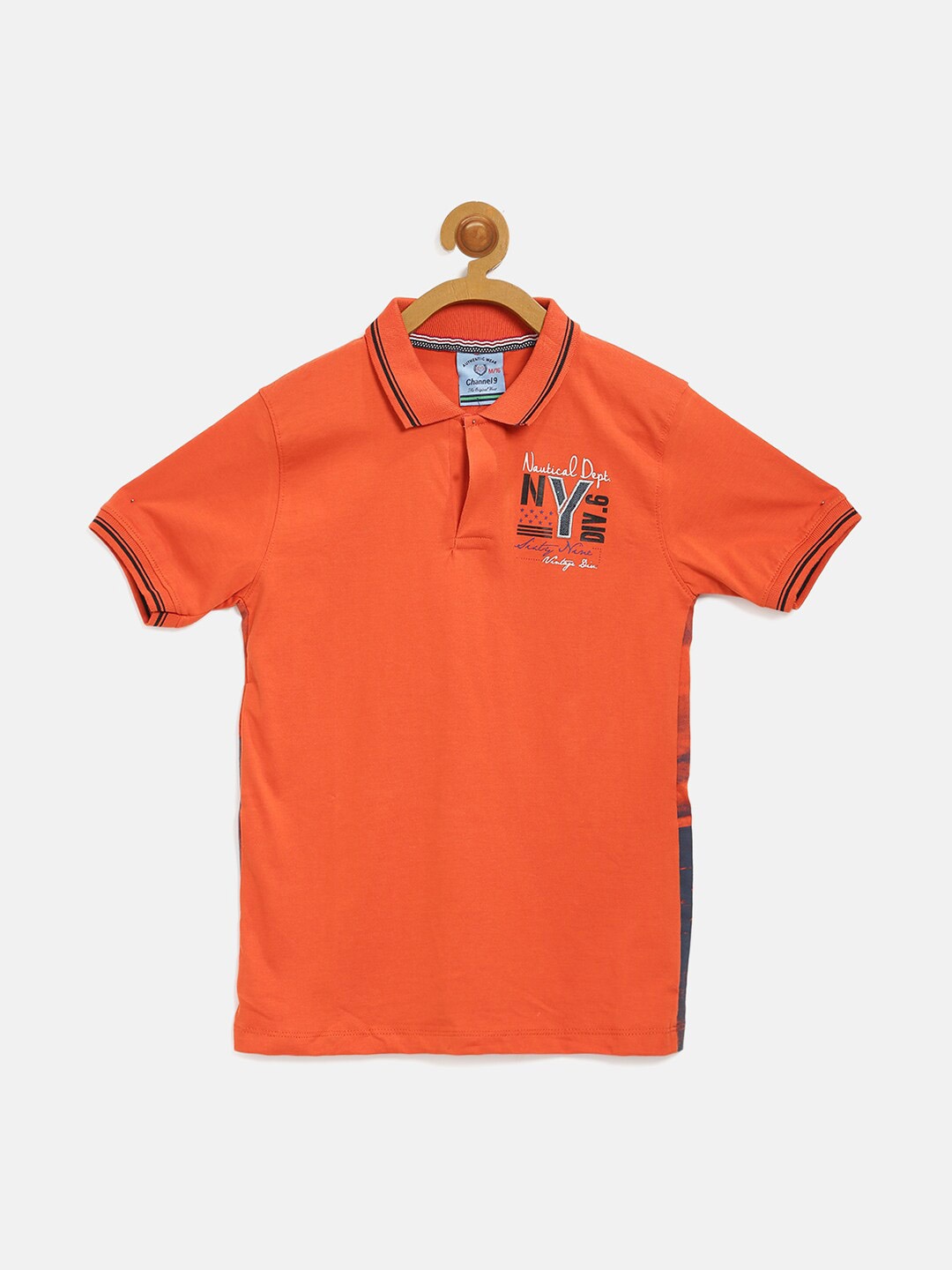 

V2 Value & Variety Boys Typography Printed Polo Collar Cotton T-shirt, Orange