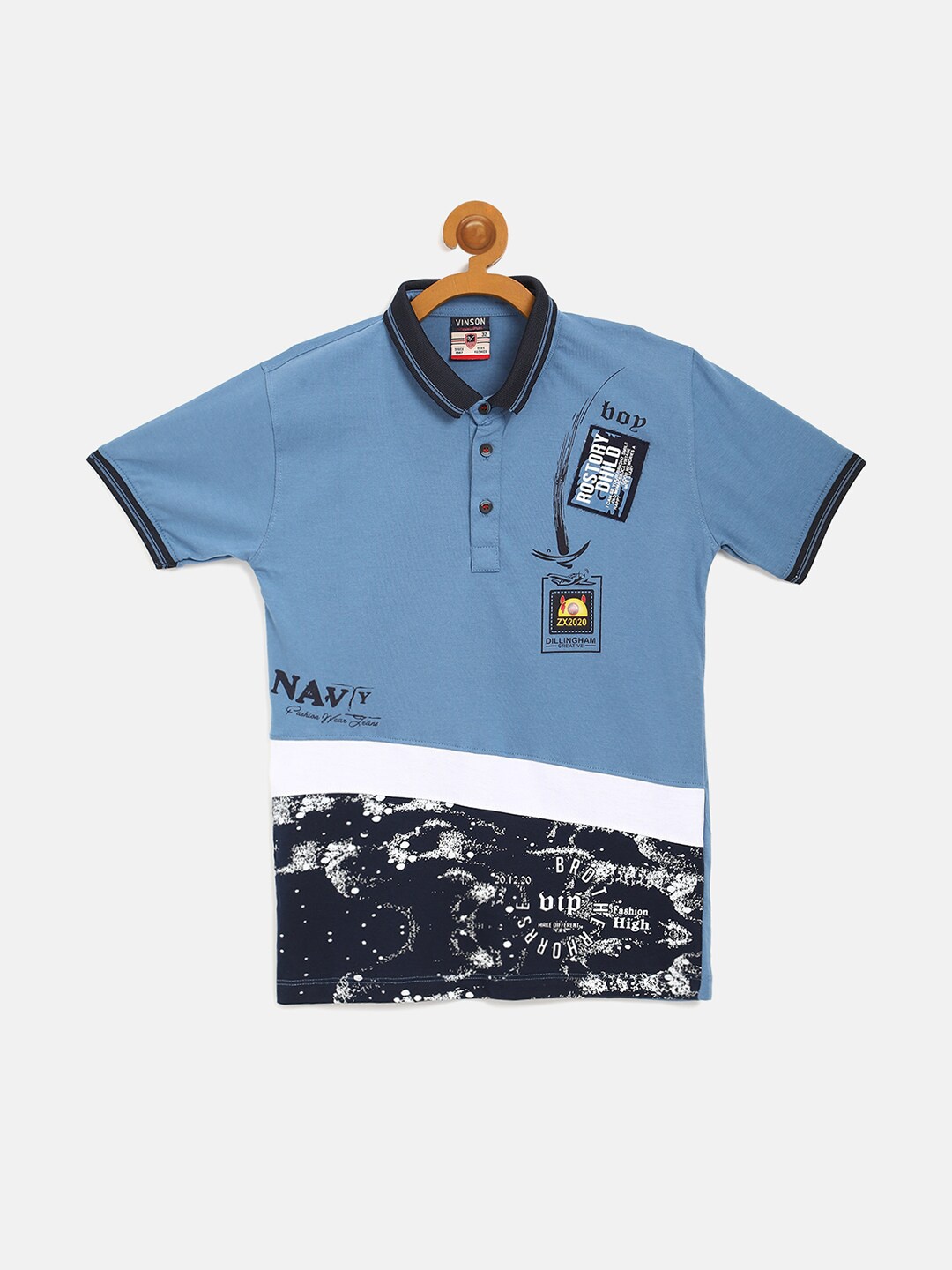 

V2 Value & Variety Boys Printed Polo Collar Cotton T-shirt, Blue