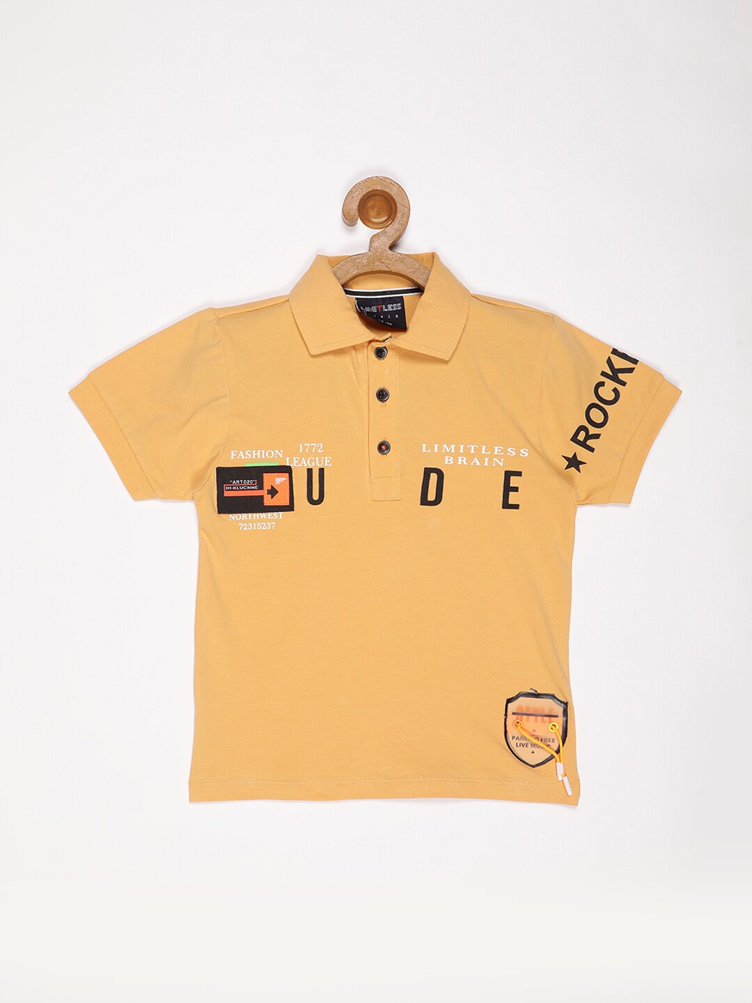 

V2 Value & Variety Boys Typography Printed Polo Collar Cotton T-shirt, Yellow