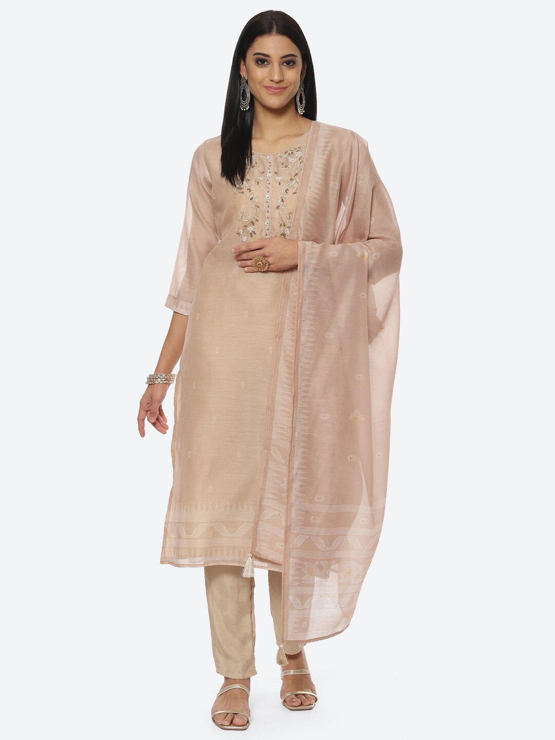 

Biba Embroidered Unstitched Dress Material, Beige