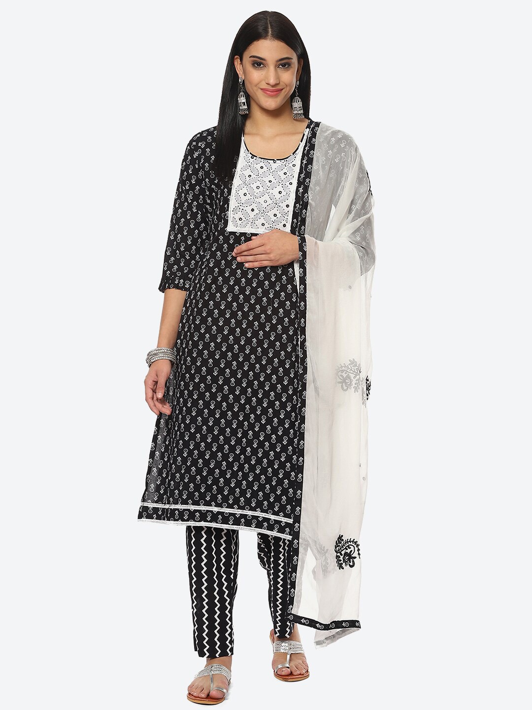 

Biba Floral Printed Unstitched Dress Material, Black