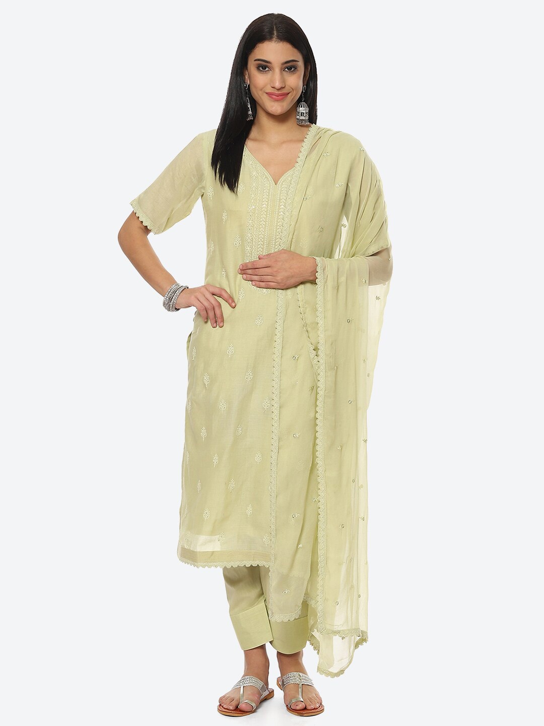 

Biba Embroidered Unstitched Dress Material, Green