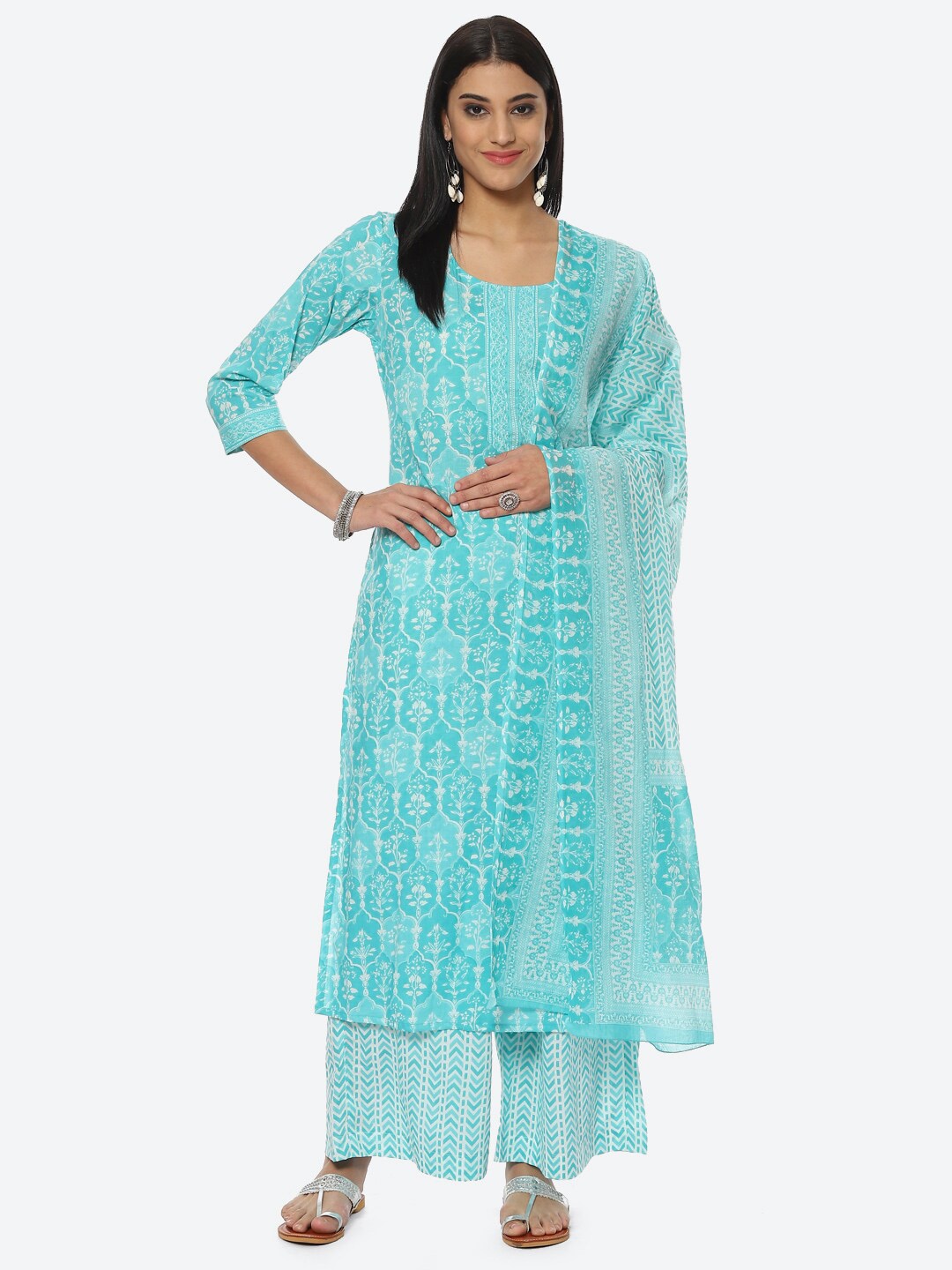 

Biba Printed Unstitched Dress Material, Blue