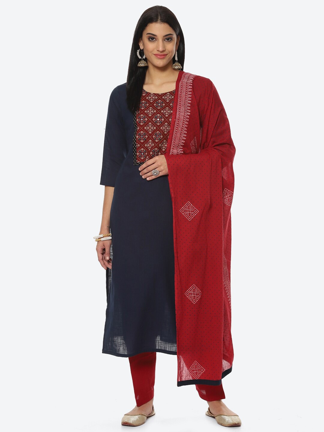 

Biba Woven Design Floral Unstitched Dress Material, Navy blue