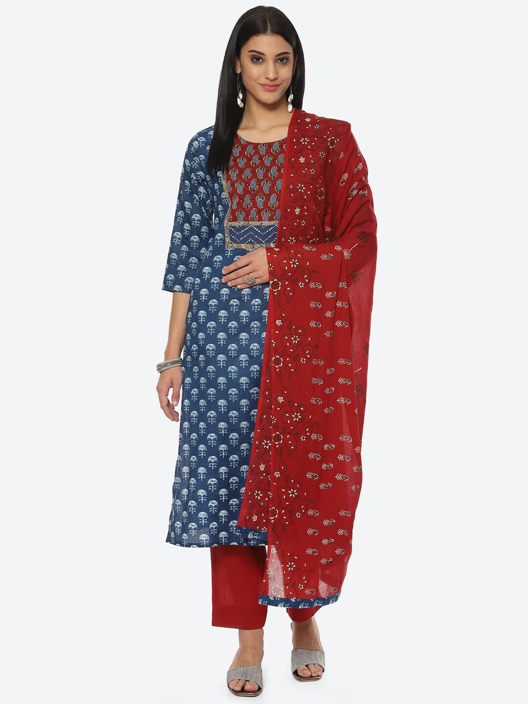 

Biba Printed Unstitched Dress Material, Red