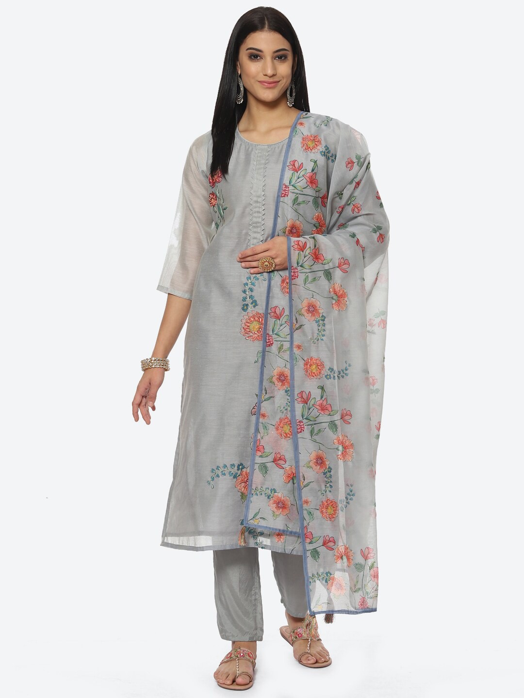 

Biba Embroidered Unstitched Dress Material, Grey