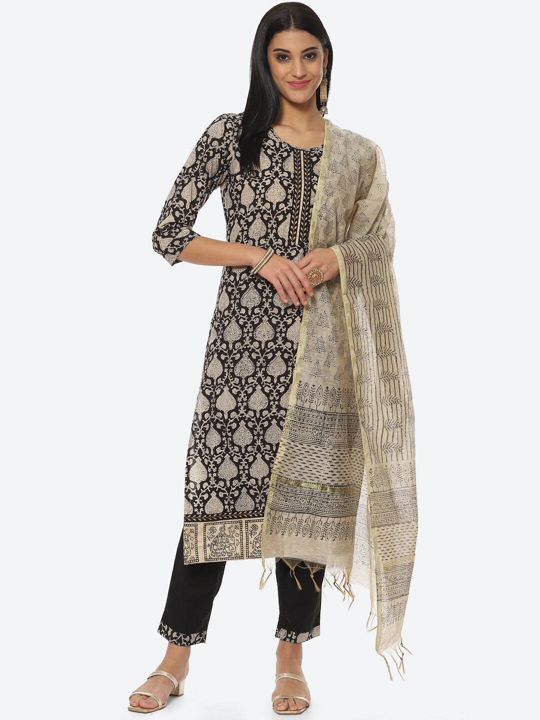 

Biba Ethnic Motifs Printed Unstitched Dress Material, Black