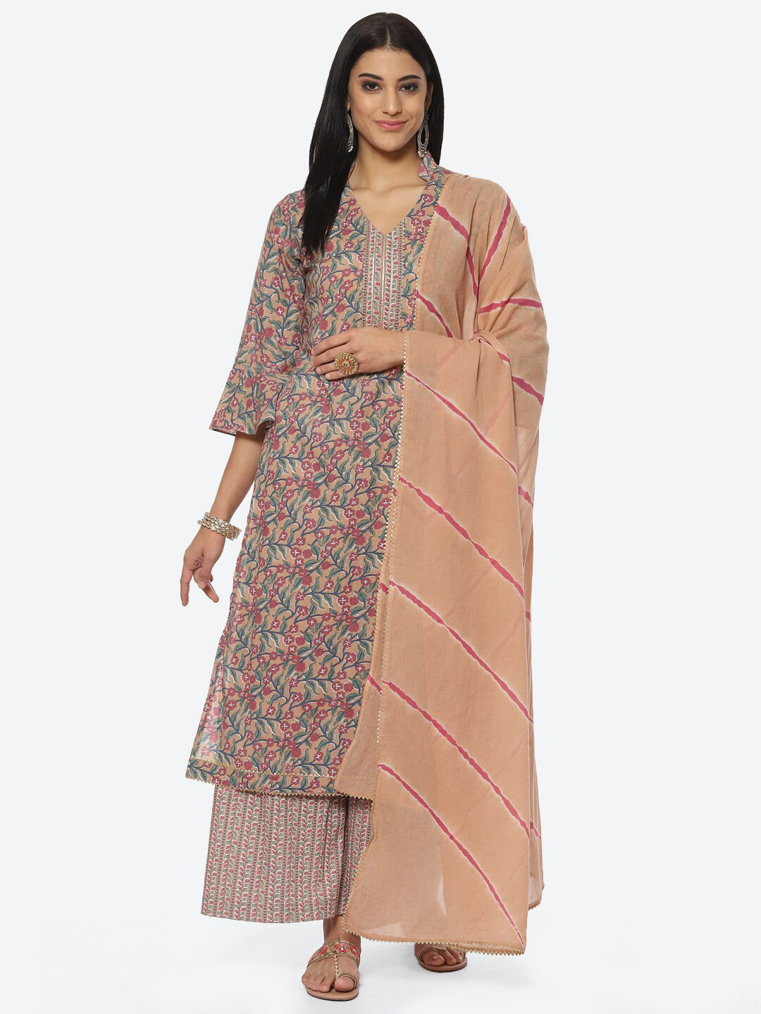 

Biba Printed Unstitched Dress Material, Brown