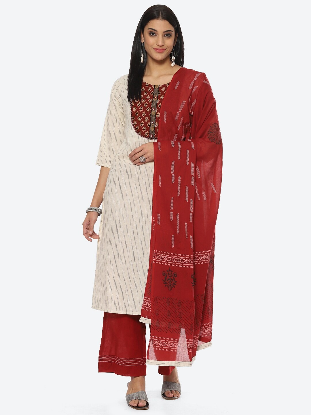 

Biba Printed Unstitched Dress Material, Off white