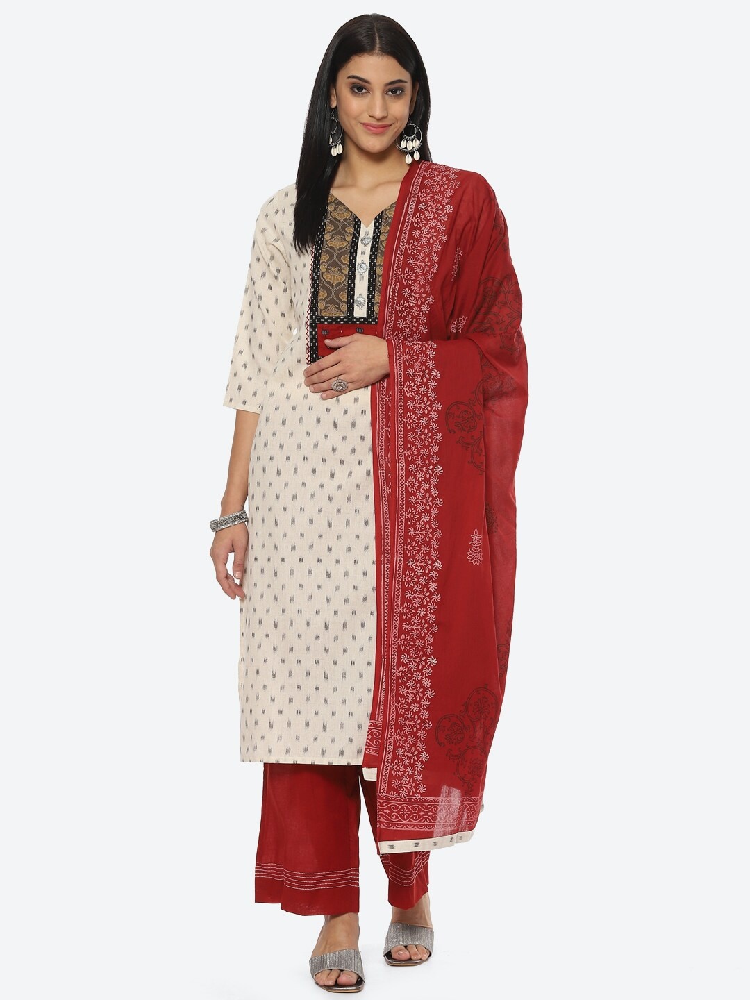 

Biba Ethnic Motifs Printed Unstitched Dress Material, Off white