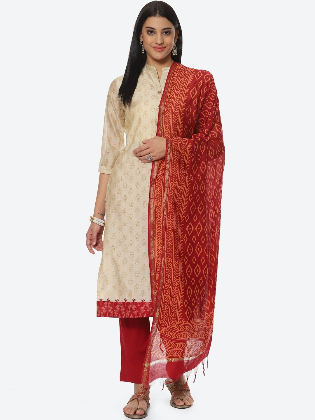 

Biba Printed Unstitched Dress Material, Off white