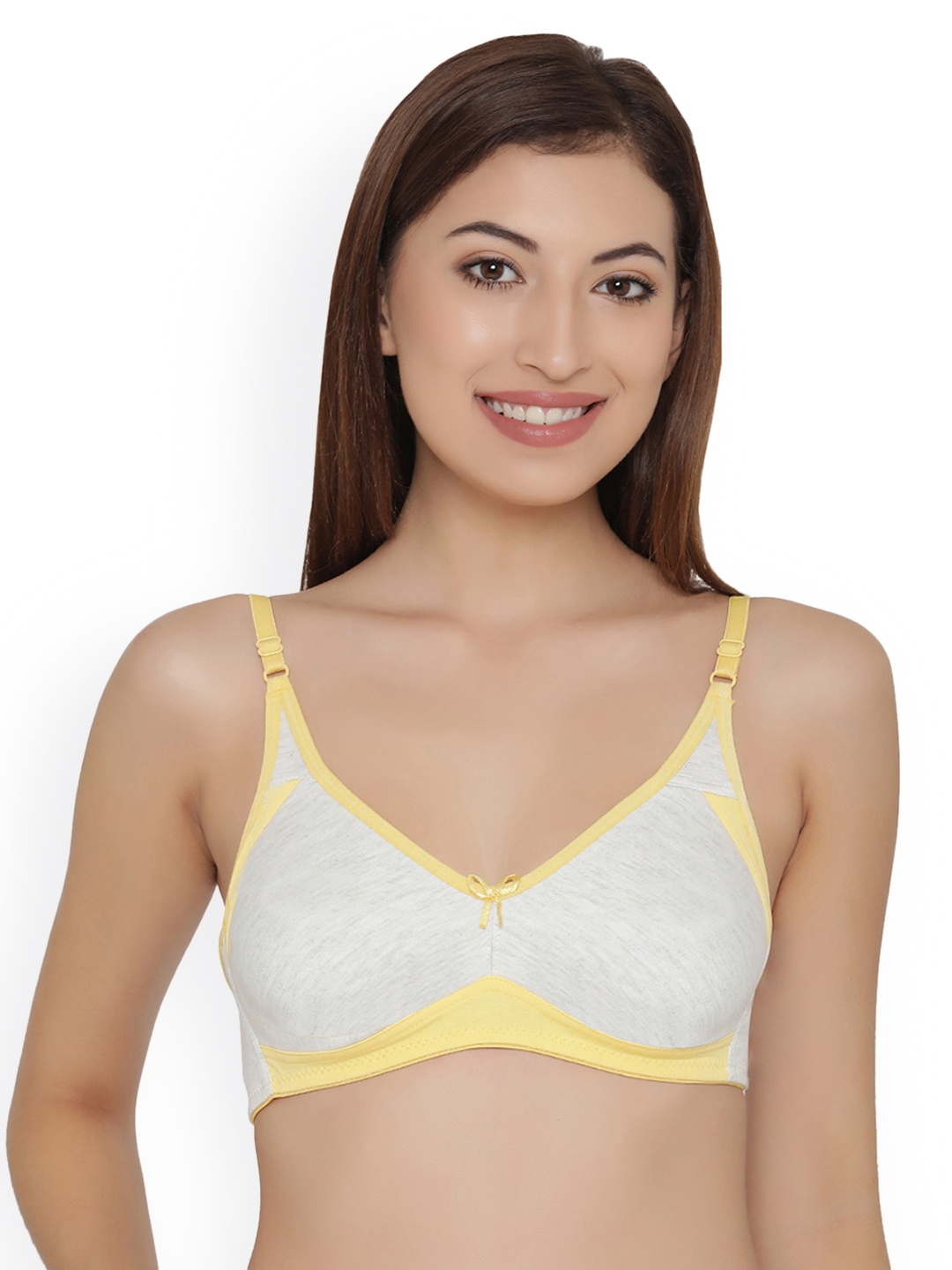

Clovia Grey & Yellow Colourblocked Non-Wired Non Padded Everyday Bra BR0790P0232C